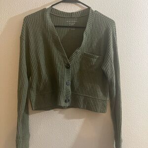 American Eagle Outfitters Dark Green Waffle Knit Cardigan